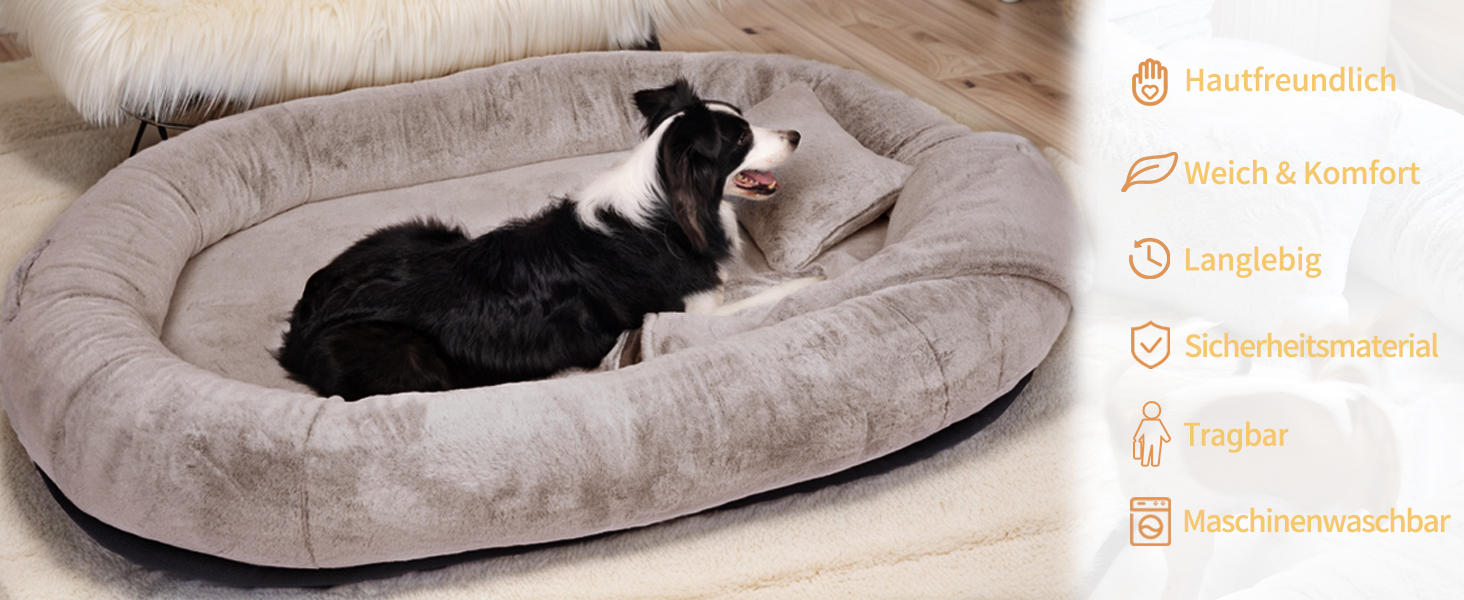 Ліжко для собак та людей NESTROAD, 180x114x35 см, знімний чохол з штучного хутра та ковдрою, велике ліжко-мішок для відпочинку, колір: верблюжий