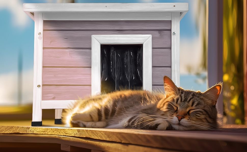 Будиночок для котів VOUNOT з дерева з асфальтовим дахом, вуличний, 57x45x43 см, сірий