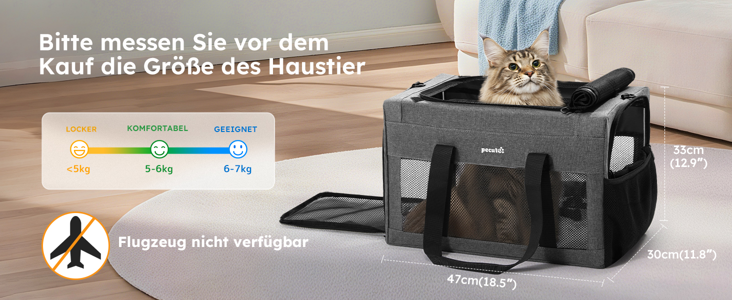 Переносна переносна сумка для котів Pecute Katzentasche, XL, 47x33x30 см, сіра
