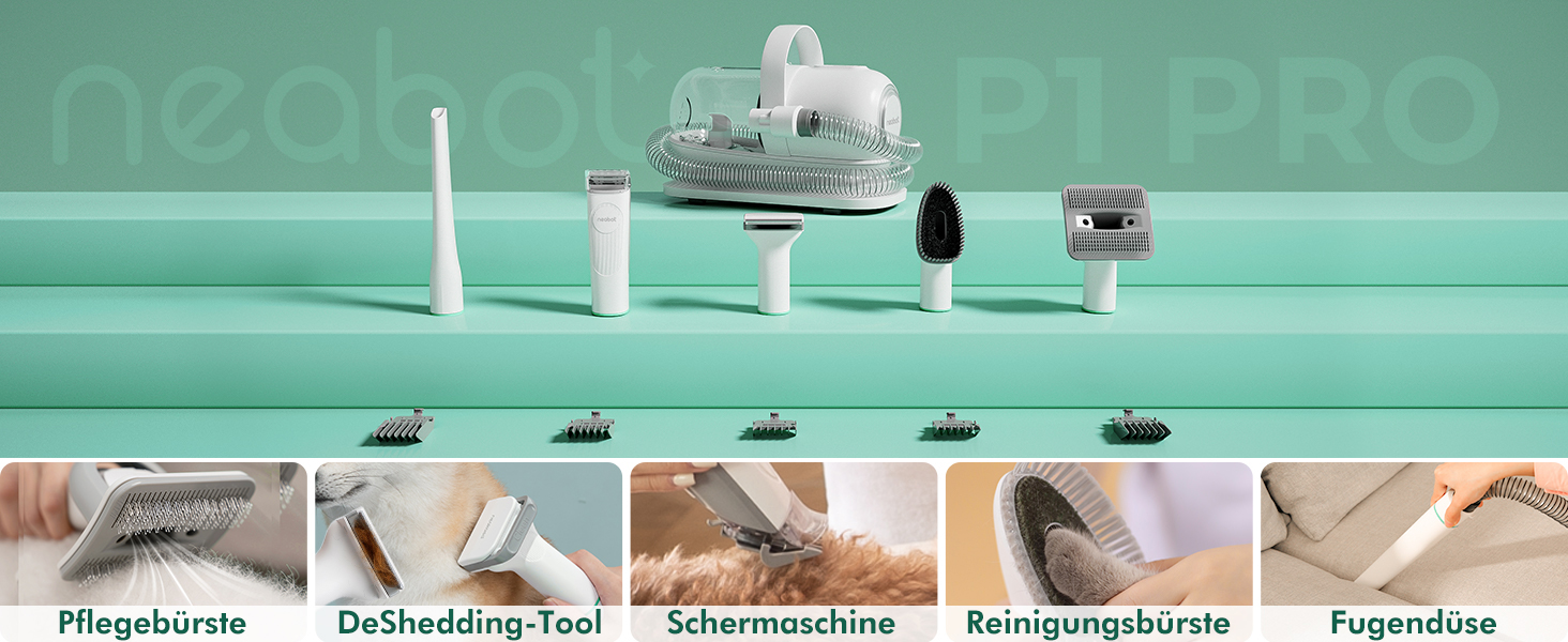 Набір для догляду за тваринами Neabot P1 Pro з пилососом для шерсті, професійні ножиці та леза для собак, котів та інших тварин, сірий перламутровий