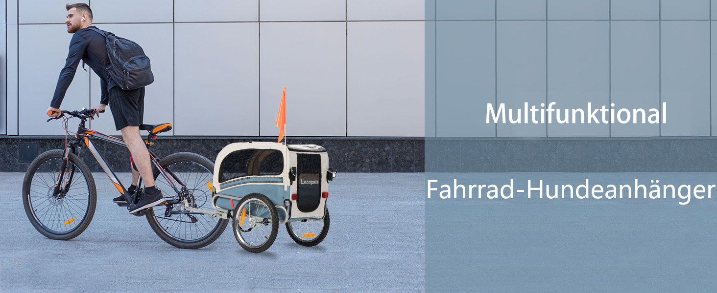 Причеп-біговий візок для собак 2-в-1, до 30 кг, складний, з гальмами, сигнальним прапорцем, для активного відпочинку та дому, червоний