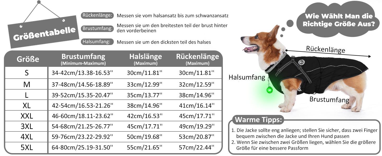Зимовий одяг для собак: теплий водонепроникний одяг з коміром LED та світловідбиваючими смугами, 5XL, чорний