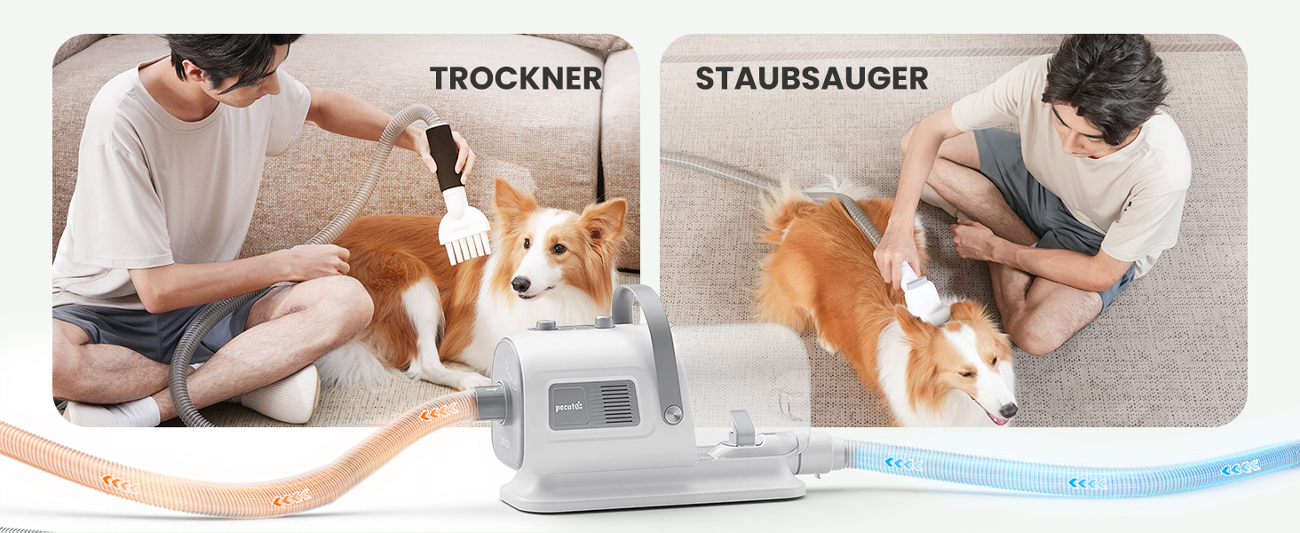 Pecute 2-в-1 Фен для собак, сушар для собак та пилосос, 1.7л контейнер для сміття, багатофункціональний набір для догляду за домашніми тваринами з тримером для собак та інструментами для грумінгу, підходить для цілорічного використання