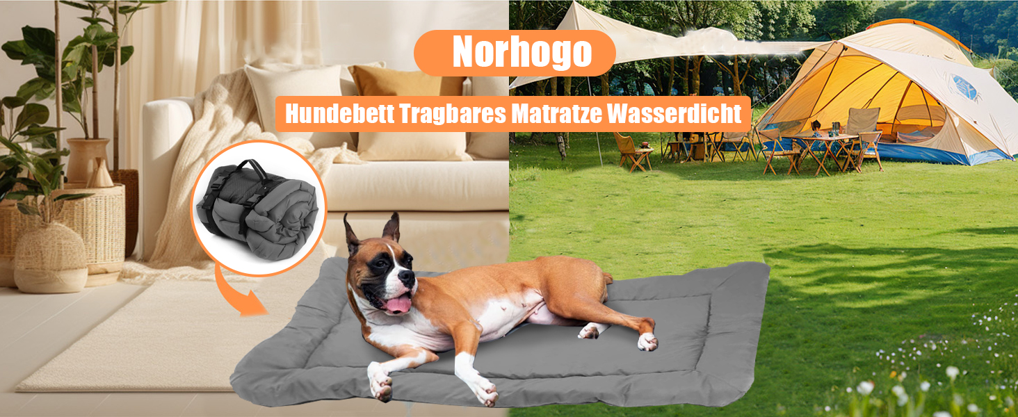 Портативне ліжко для собак Norhogo: водонепроникна килимок-матрац 90x60 см сірого кольору. Ідеально для подорожей, авто, будинку та на вулицю.