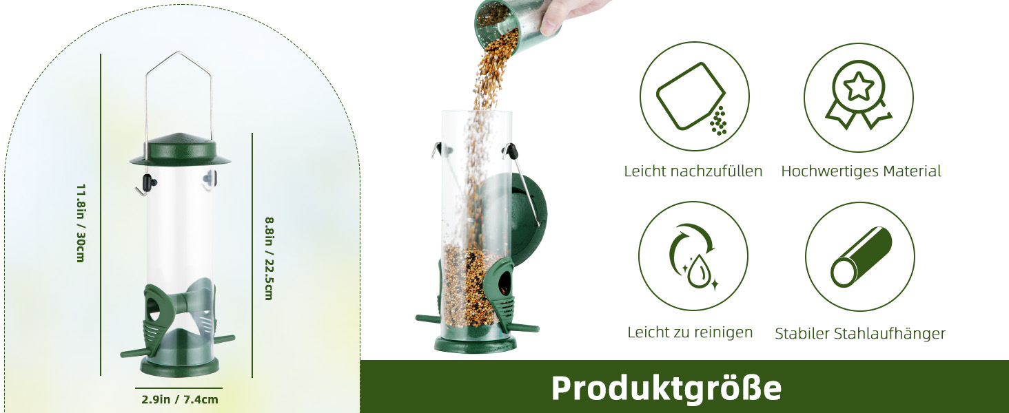 Годівниця для птахів Mixxidea з нержавіючої сталі, для саду та двору, 2 шт. (зелена)