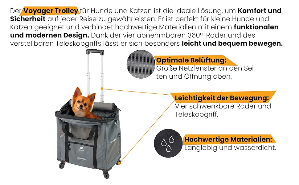 Транспортна переноска для собак та котів Ferplast Voyager Trolley, біла, з висувним ручками та колесами, до 15 кг, 46 x 26 x 48 см