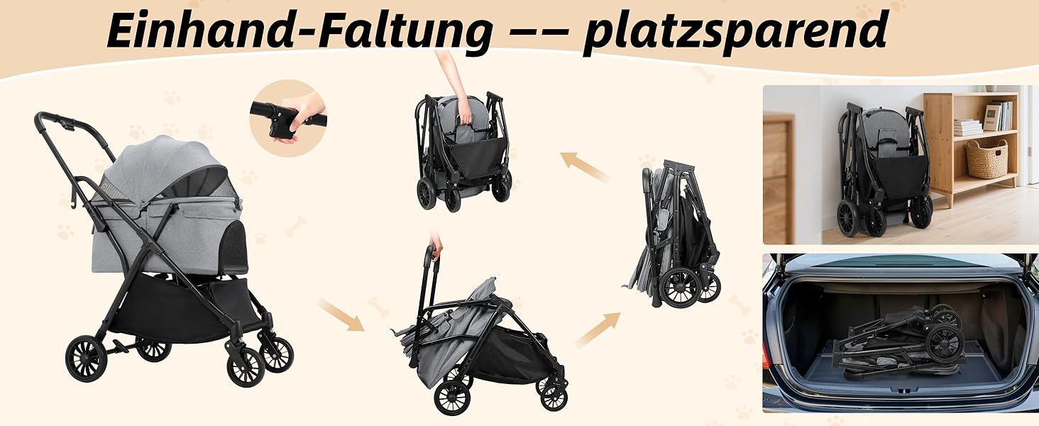 Візок для собак та котів MAMIZO, складний, до 20 кг, сірий