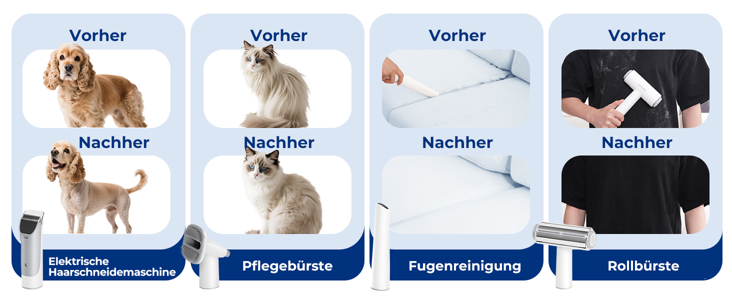 Пилсос для собак та котів Pecute 12000Pa з набором для грумінгу, 1.5л, машинка для стрижки