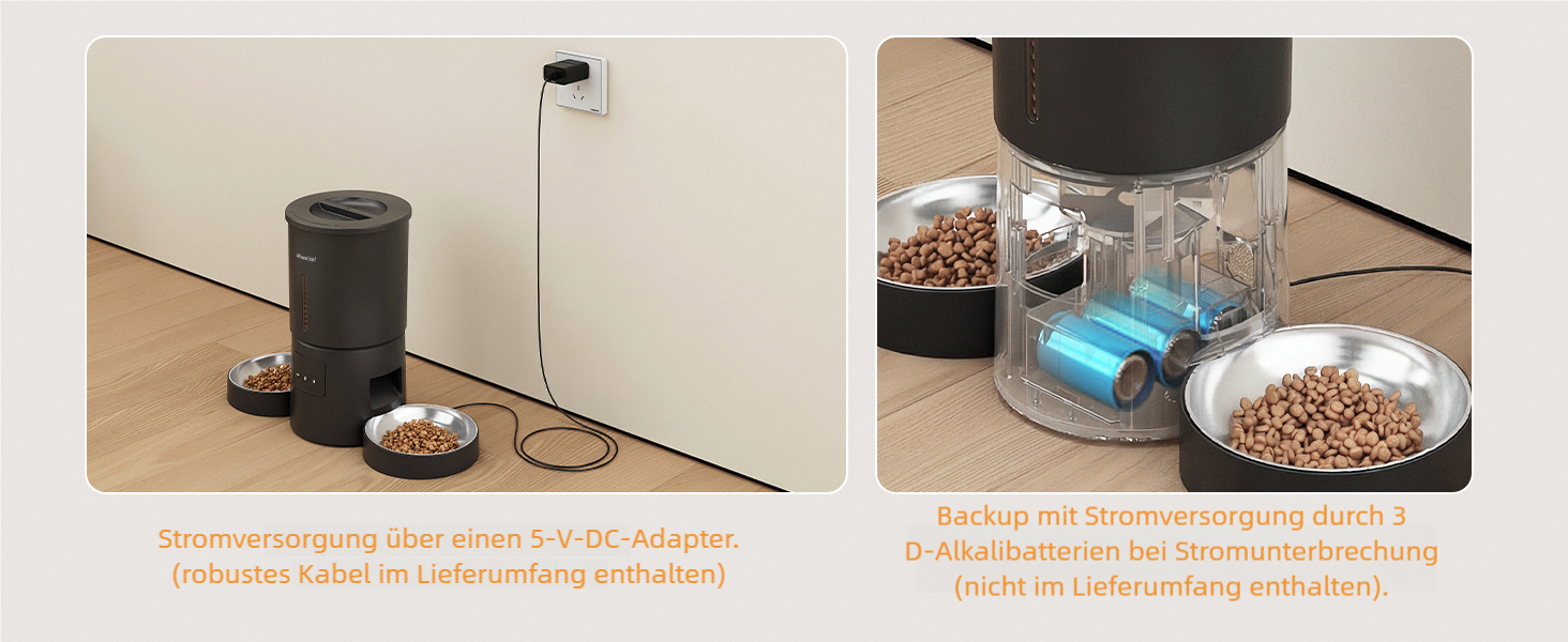 Автомат годування котів для 2 котів з Wi-Fi, таймером та голосовою записом, 4.2L, чорний