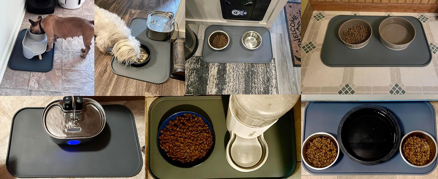 Підкладка під миски для котів та собак, силіконова, з високим бортиком, вологостійка, сіра