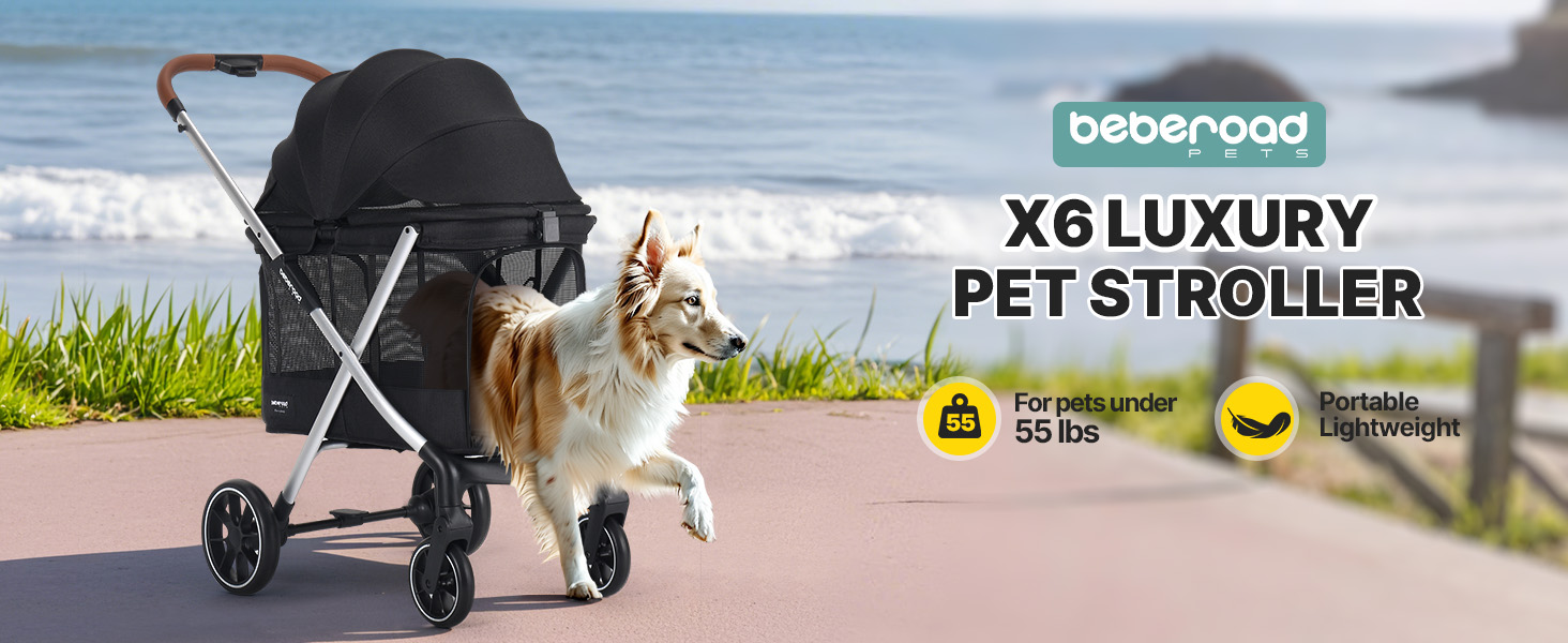 Дитяча коляска для собак Beberoad Pets X6, сіра, до 30 кг, складна, з регулюванням спинки 180° та амортизаторами