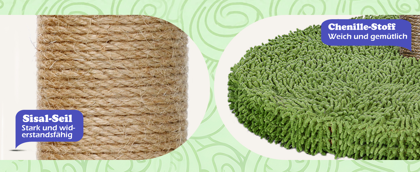 Котячий будиночок з дряпальною колоною Eukue, 80 см, білий/зелений, з платформою, мотузкою та стійкою основою