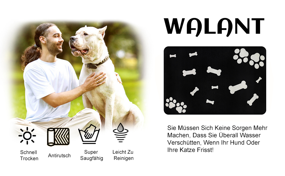 Нековзна килимок під миску для собак та котів Walant, швидковисихаючий, легко миється (темно-сірий)