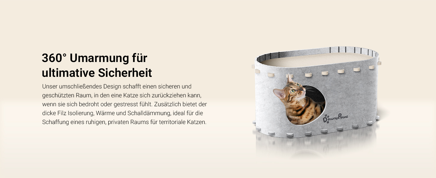 Кігтеточка-будиночок для котів DownyPaws з фетру, 2-ярусна, 50x33x50 см, для ігор та відпочинку, теплий дизайн, захист кігтів, білий