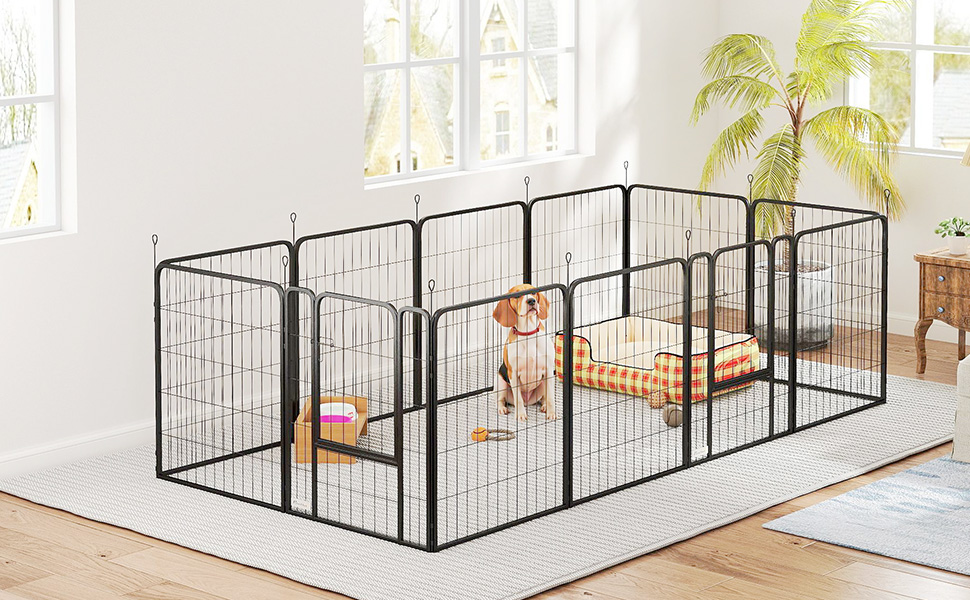 PawHut Вольєр для собак, сталевий вольєр з 12 панелей, модульний та складаний, переносний, 60H см з 2 дверима, загін для маленьких собак, для використання в приміщенні та на вулиці, чорний (12P 204 x 204 x 80 см)