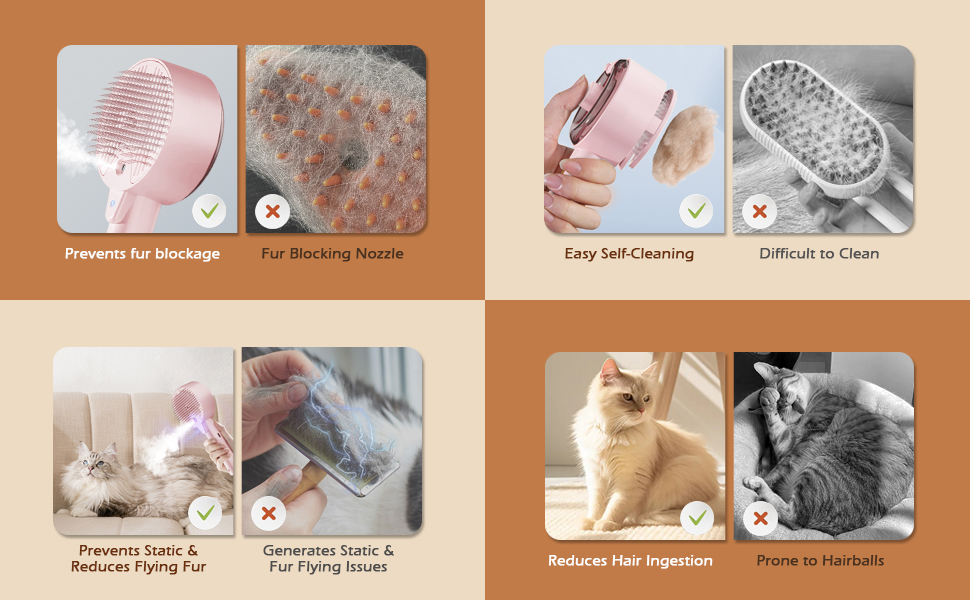 Бурштук для котів з парою 4-в-1, для видалення шерсті, для собак та котів (білий, рожевий)