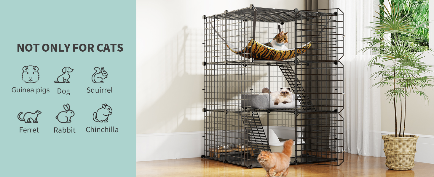 Клітка для котів YITAHOME на вулицю, металева 3-ярусна клітка-вольєр для котів з 3 дверцятами та 2 сходами, з гамаком, 72x72x104 см