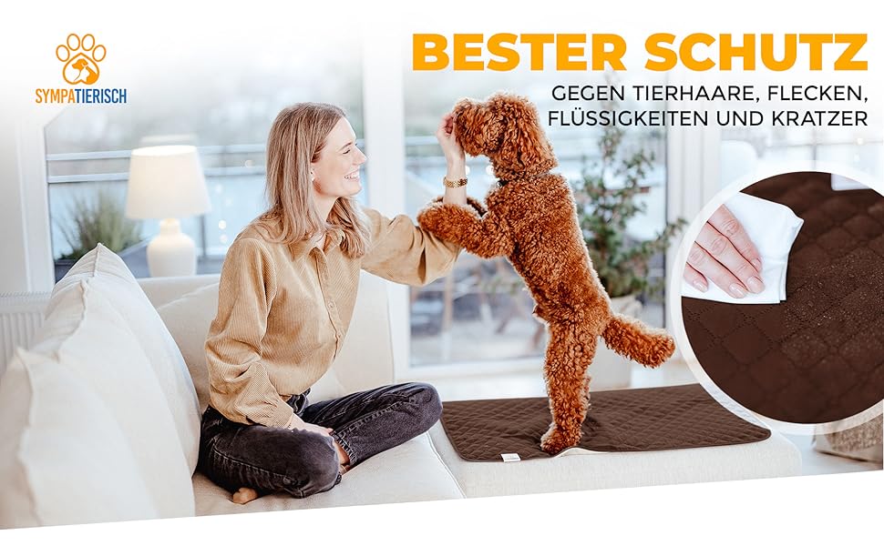 Водонепроникний плед для собак SympaTierisch - захист дивану та ліжка - антиковзаюча підстилка для собак, великих розмірів, придатний для прання - Колір: Коричневий, 150 x 130 см