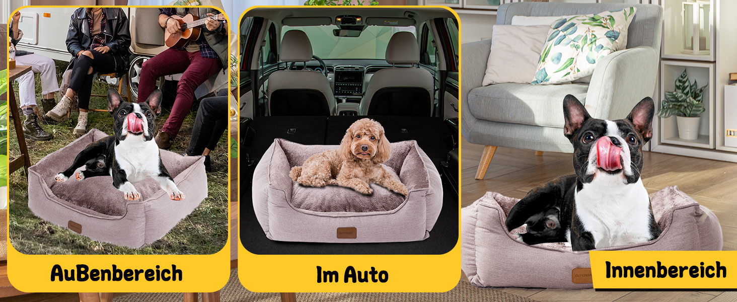 Ортопедичне ліжко для собак, маленьких та середніх порід, 52x41x16 см, м'яке та зручне, кошик для собак з високим бортиком, знімний та пральний чохол, неслизьке, для дому/автомобіля (Хакі, S)