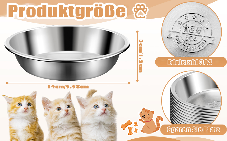 Набір з 8 мисок для котів Loppdece з нержавіючої сталі, 14 см, для чутливих вусів, підходить для кошенят та маленьких собак, можна мити в посудомийній машині