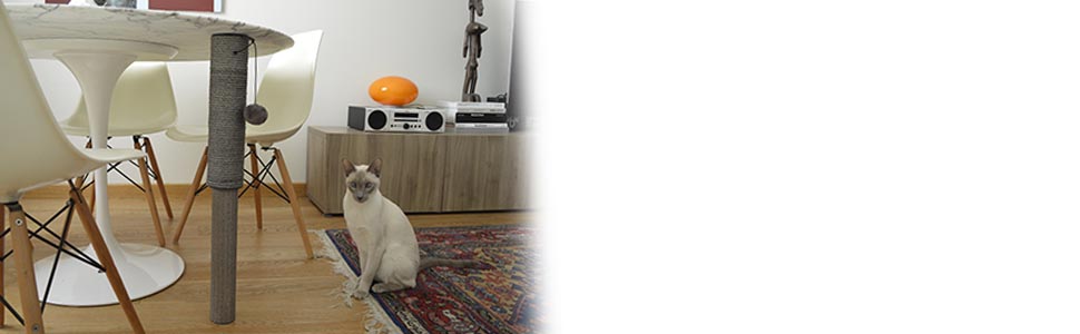 Кігтеточка-стійка для котів United Pets під стіл, сіра, з іграшкою, розтягувана, з сизалю та ротангу