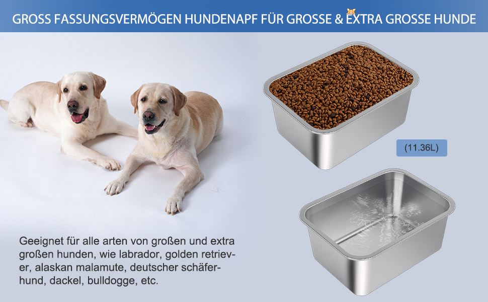 Нержавійна миска для великих собак, 36×27×15 см - миска для води та корму, антиковзаюча, легко миється, для великих та середніх собак