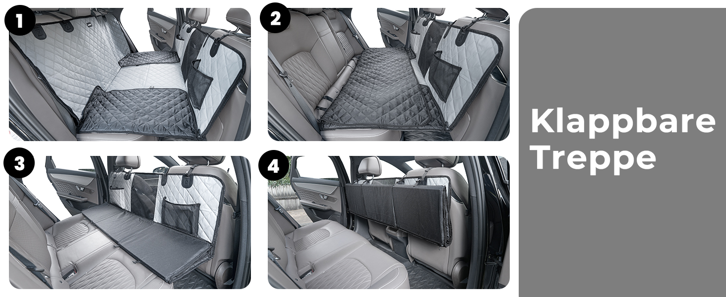 Плед для собак у машину Pecute з жорсткою основою, 133*62 см, сірий. Захист сидіння, антиковзаюча поверхня, до 150 кг. 3-в-1: збільшення сидіння, чохол, сітка для собак. Водонепроникний, антицарапин, текстура софи.