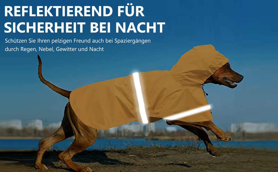 Дощовик для собак, дощовий плащ для собак з капюшоном, підходить для шлейки, легкий та світловідбиваючий, для середніх та великих собак (Помаранчевий XL)