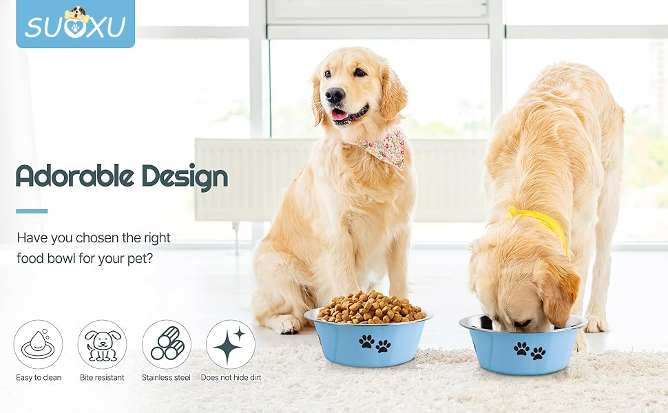 Набори мисок для собак SUOXU з нержавіючої сталі (1560 мл, 2 шт.), миски для води для собак та котів з неслизьким дном, для великих, середніх та малих порід - блакитні