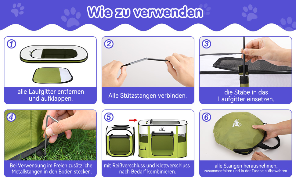 Pawaboo Зручний портативний вольєр для тварин, складаний вольєр для собак з водонепроникного оксфорду, клітка для котів з сумкою, мискою, для цуценят, котів, кроликів, для використання в приміщенні та на вулиці, зелений, M-80×60×55см, (2-в-1 вольєр, A-Білий + Зелений)