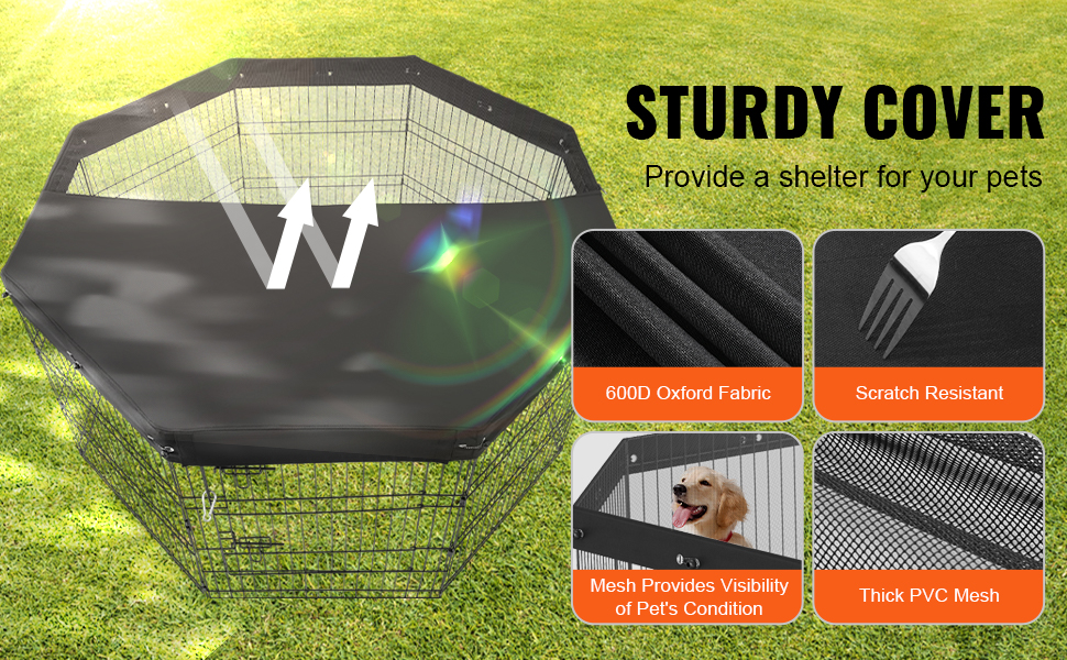 Металевий вольєр для собак VEVOR, 8 панелей, 76 x 61 см, розкладний, з дверцятами, матеріал: 600D Oxford, для собак, котів та інших дрібних тварин