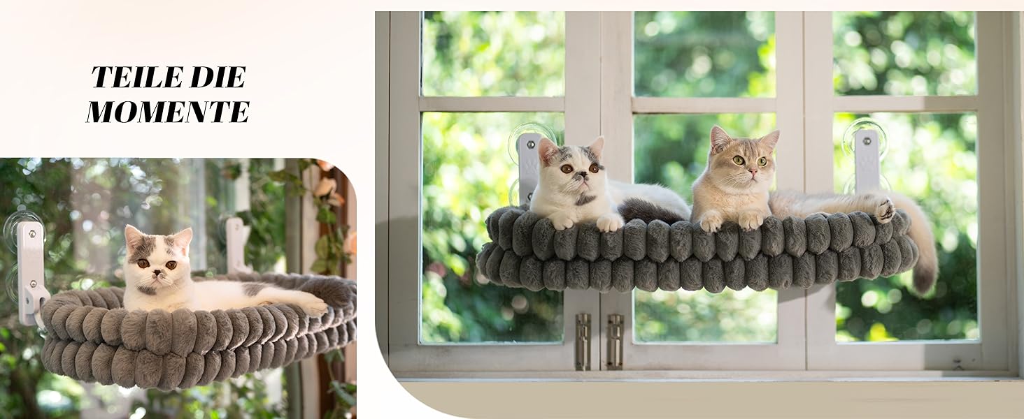 Кішка ліжко-гамак для вікна CheerPals, м'яка знімна наволочка, сталеве гніздо, до 18 кг, білий колір