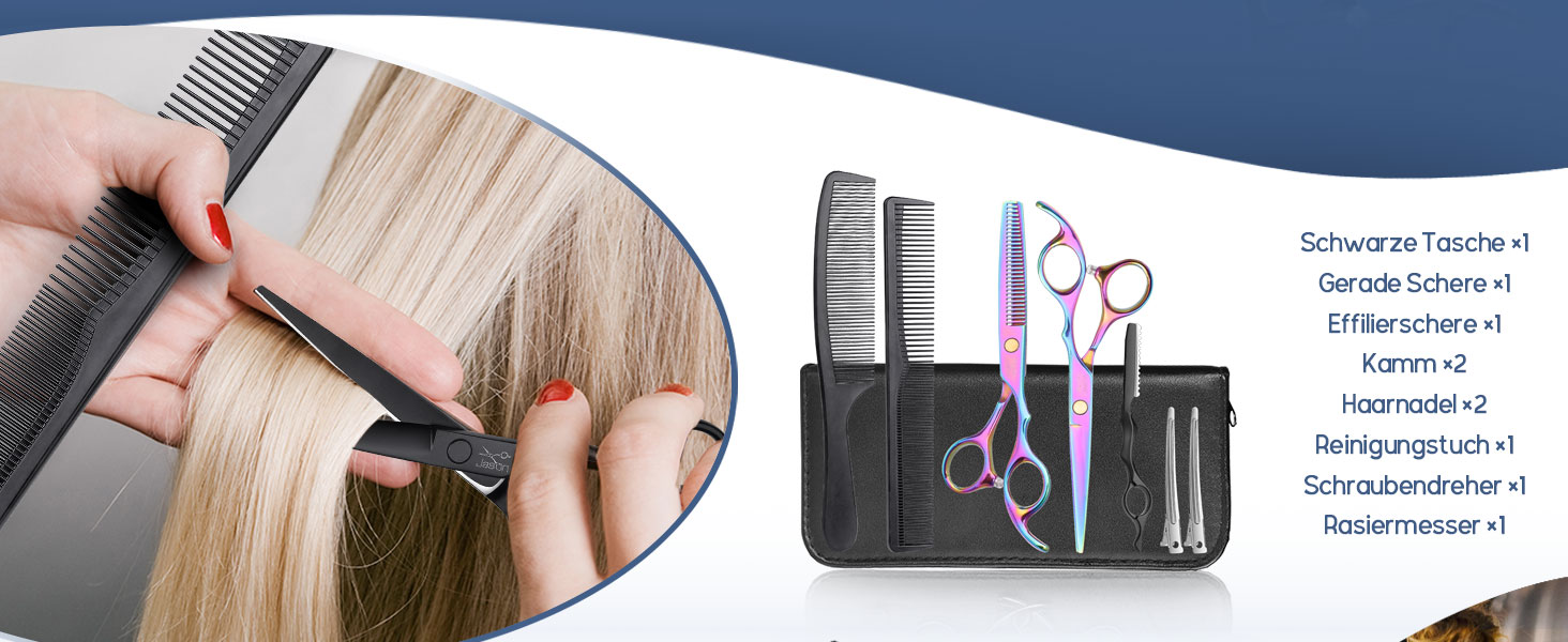 Набір професійних перукарських ножиць JASON - 6.5' (16.5 см), перукарські ножиці для перукарів та початківців, блакитно-чорний