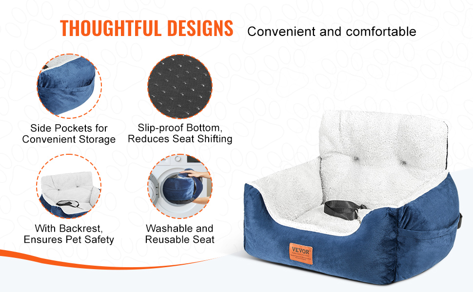Автокрісло для собак VEVOR, підвищення для собак у машину з високою спинкою, сумка для зберігання, страхувальний поводок, наповнювач з ПП бавовни, автоліжко для собак до 9 кг