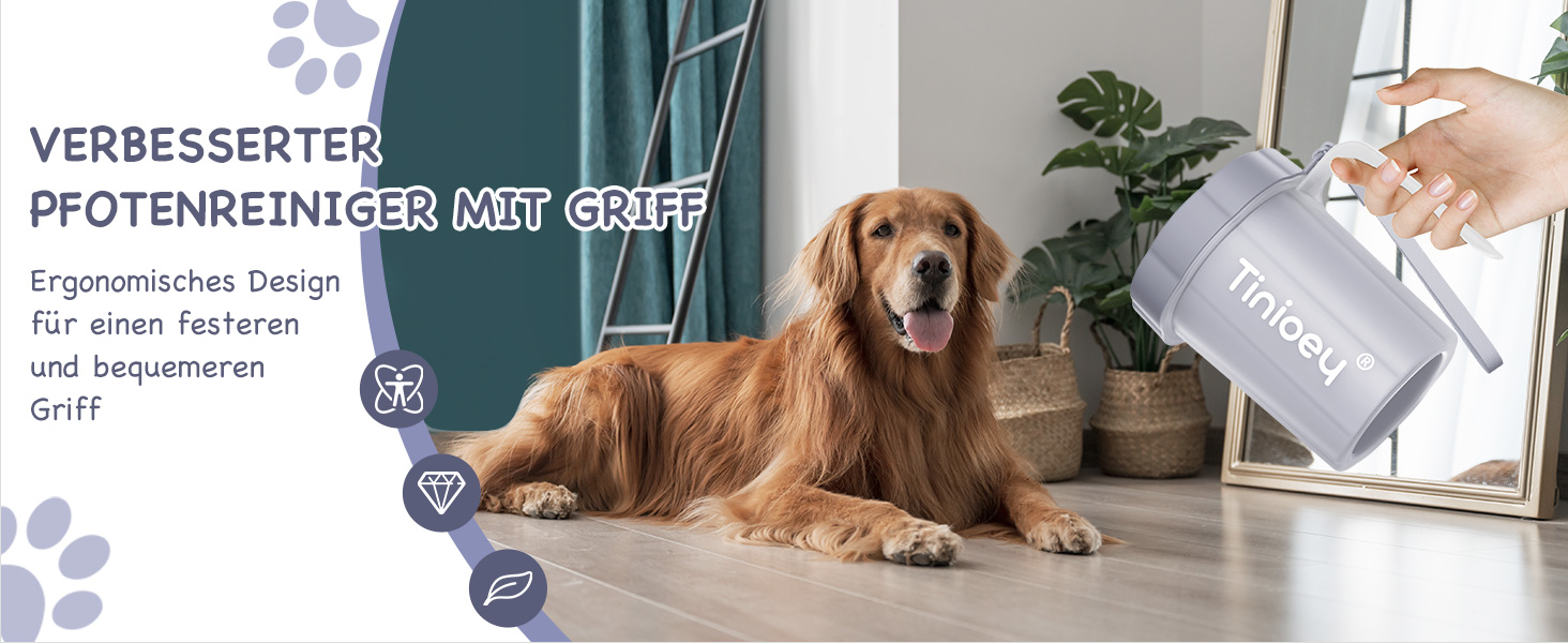 Очисник лап для собак великих порід Tinioey з ручкою | В комплекті 4 рушники та щітка для миття лап | Очисник лап для собак, аксесуари для собак великих порід, середній розмір (сірий)