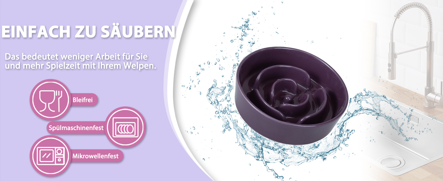 Антислизька годівниця для собак з кераміки, піднята - годівниця на бамбуковому підставці - для повільного годування - для маленьких та середніх собак - біла - діаметр 17 см