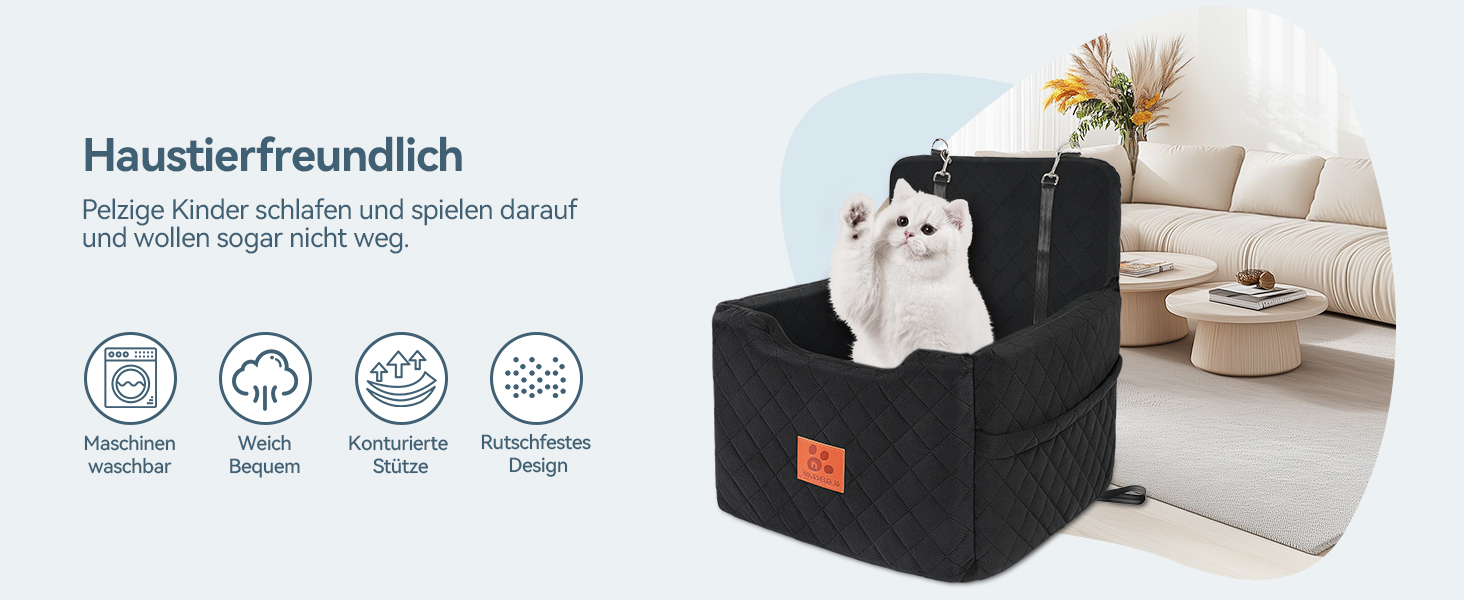 Автокрісло для собак маленьких та середніх порід (до 15 кг), знімний та миючий чохол, 2 ремені безпеки (чорний/коричневий)