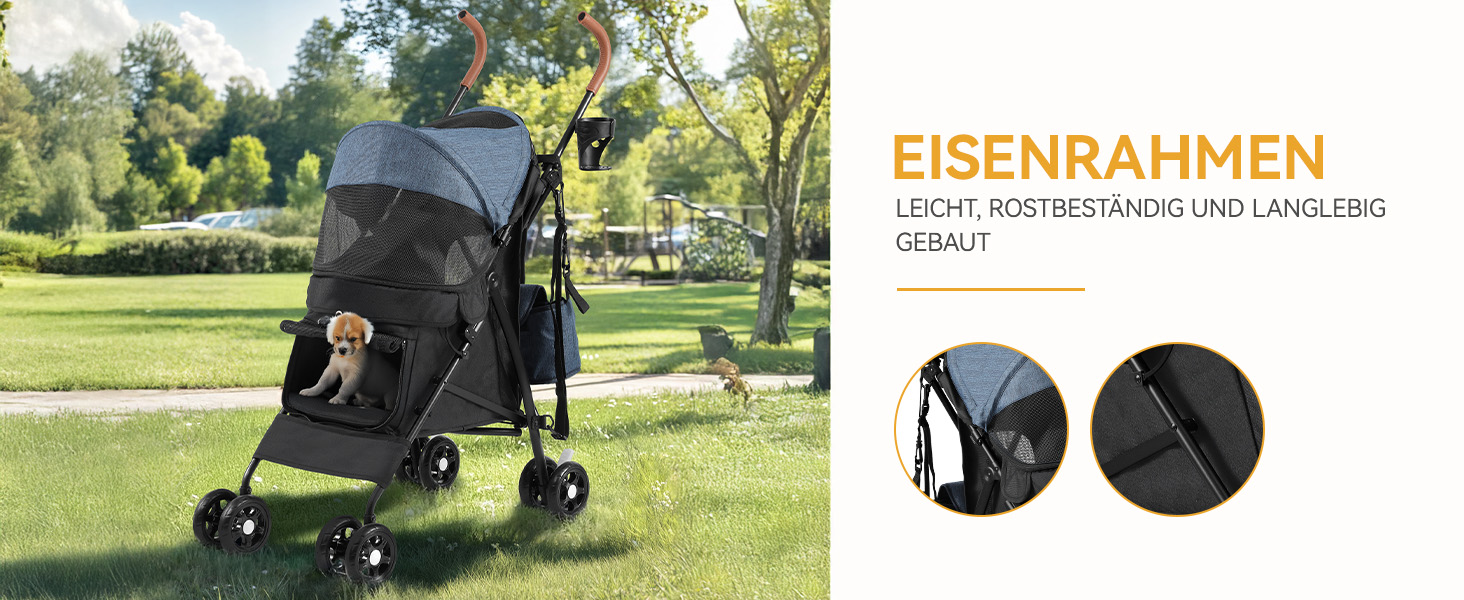 Візок для собак та котів DWVO, 11.3 кг, складаний, з подушкою та кошиком для зберігання, блакитно-чорний (45x80x103 см)