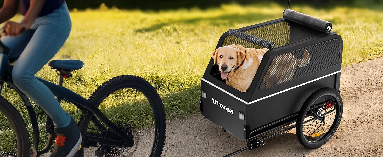 Фаркоп для велосипеда з переноскою для собак XL, чорний – з пандусом, амортизацією та з'єднувачем. Підходить для собак до 45 кг, водонепроникний, сумісний з електровелосипедами