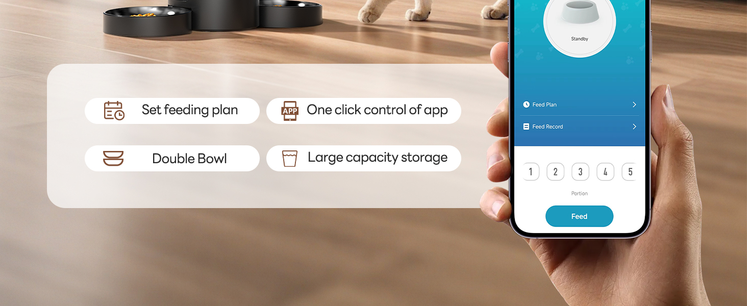 Автоматичний годівниця для котів AONBOY з двома мисками та Wi-Fi: 5L, таймер, для сухого корму, чорна