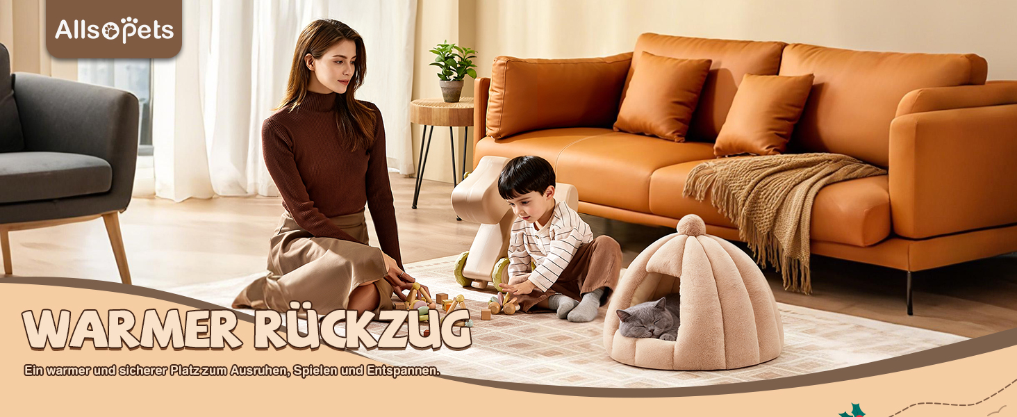 Кішка/Песик Іглу Будинок-Гніздо ALLSOPETS з Знімним Матрацом, Теплий та М'який Дім для Собак та Кішок (Сніжно-Білий, L)