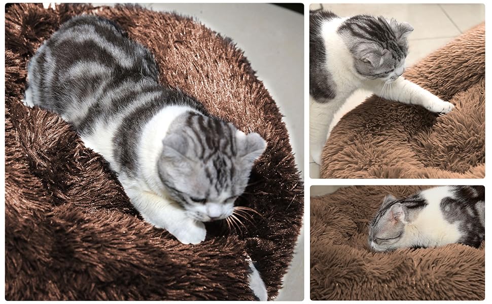 Кругле ліжко для котів та собак Donut-Katzenbett: м'яке, затишне, з підігрівом, антистрес, 50 см, темно-сірий