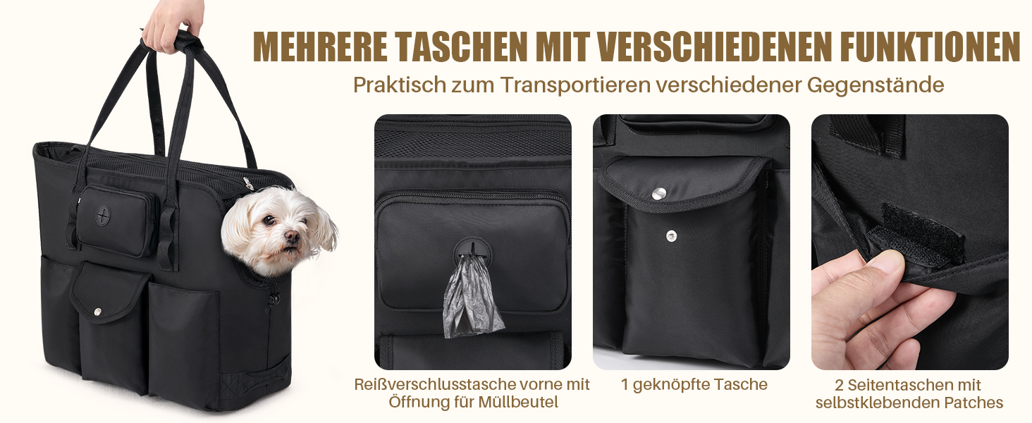 Сумка-переноска для собак SlowTon - для маленьких собак та кошенят до 5.5 кг, чорна, з сумкою та безпечною лінією