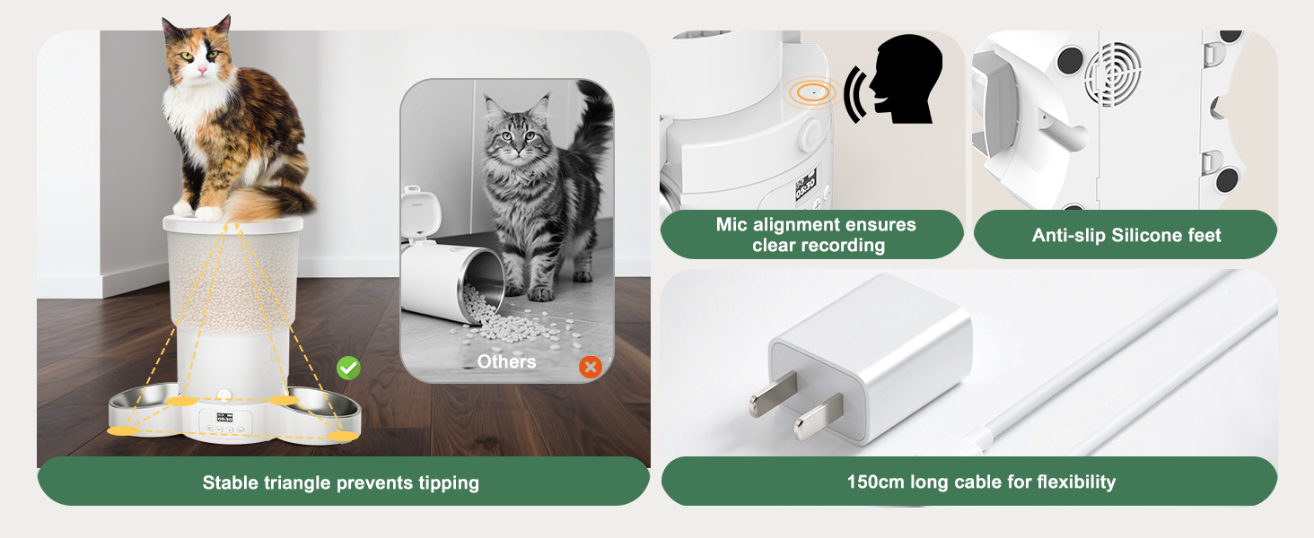 Автоматичний годівниця для котів та собак Gimars 5L з LCD-дисплеєм, 2 миски, програмування, 1-6 прийомів їжі, голосовий запис, білий колір