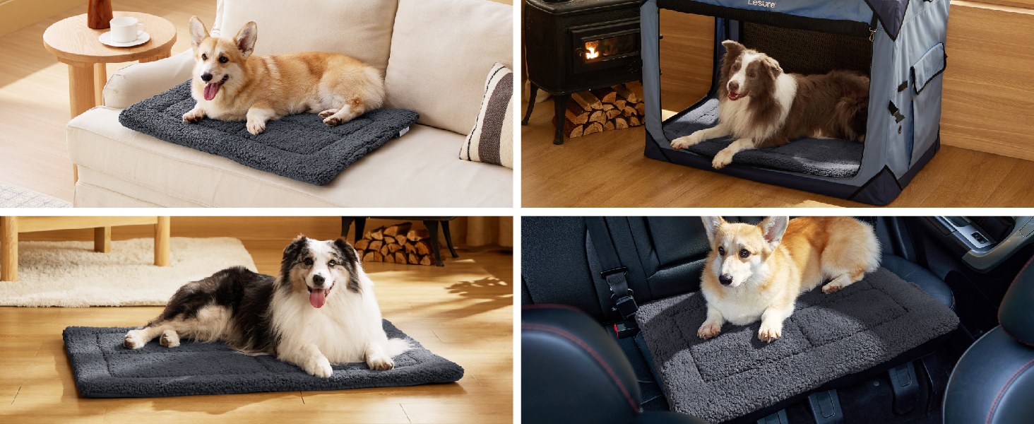 Килимок для собак середніх порід BEDSURE - 74x46 см, сірий, з шаруватим наповнювачем, Sherpa плюш, легко миється