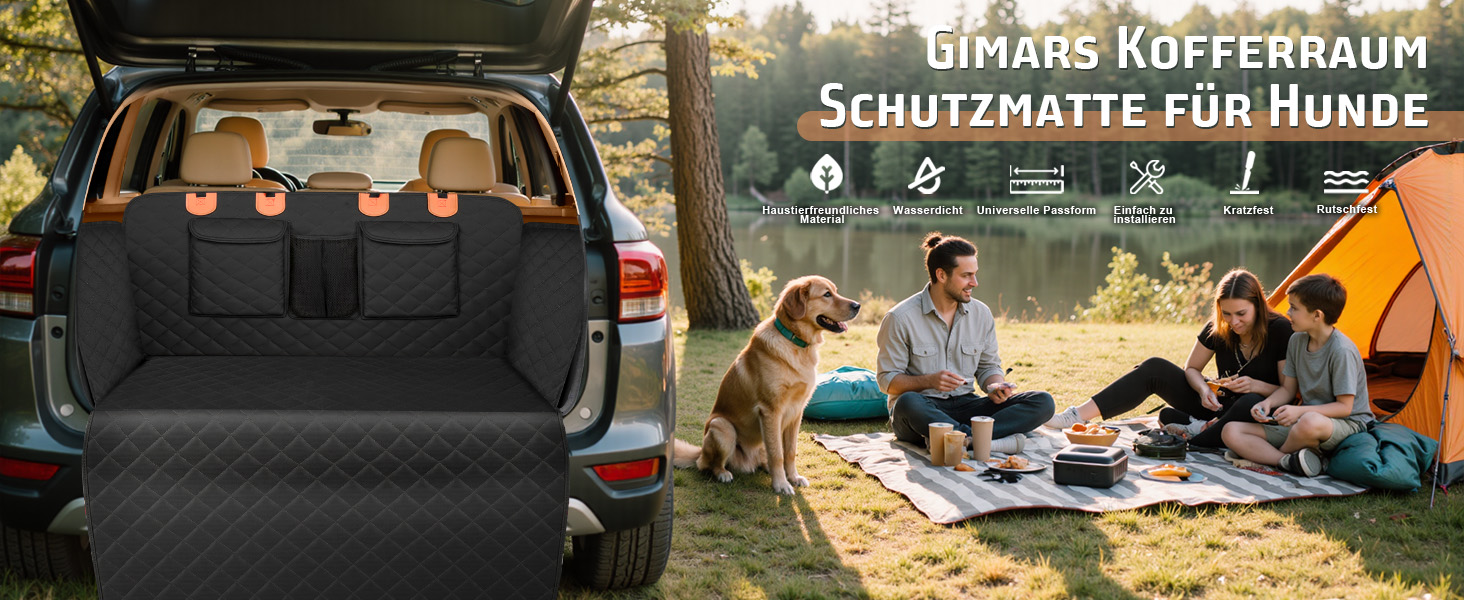 Накидка для собак у машину Gimars, 157x137 см, водовідштовхувальна, стійка до подряпин, універсальна, з передньою панеллю та оглядовим вікном, чорний & оранжевий, килимок у багажник