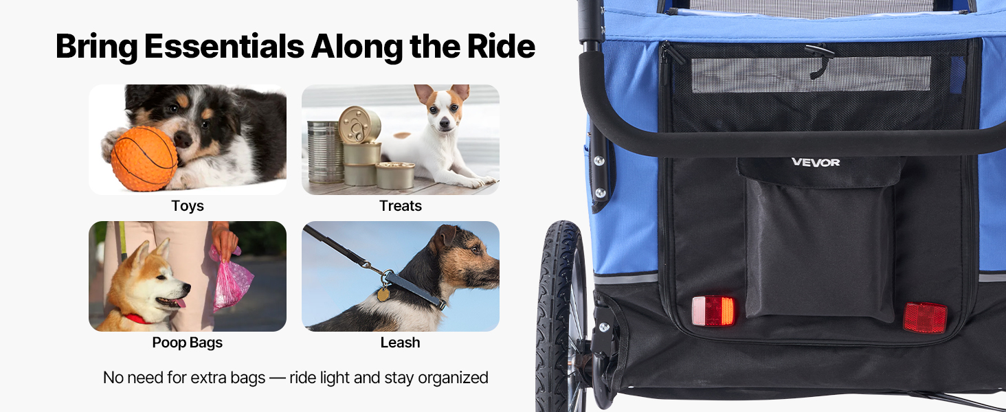 Причіп для собак VEVOR до 40 кг, 2-в-1, для маленьких та великих собак, з розкладним каркасом, універсальний з'єднувач, з прапорцем, внутрішній поводок, 1380x755x800 мм