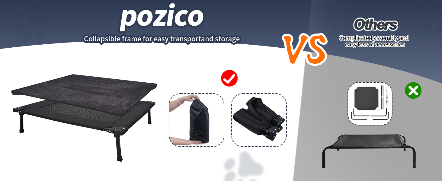 Охолоджуване ліжко для собак Pozico, складане, з металевим каркасом та дихаючою сіткою, для собак та котів, чорне, розмір L (83x66x20)