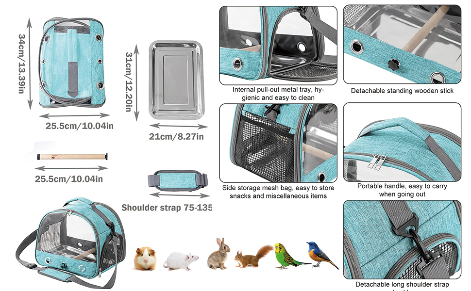 Транспортна сумка для папуг, переносна сумка для птахів з підставкою та підносом з нержавіючої сталі, легкий рюкзак для папуги, складана переносна коробка для птахів, переносна сумка для маленьких птахів, для папуг (сіра)