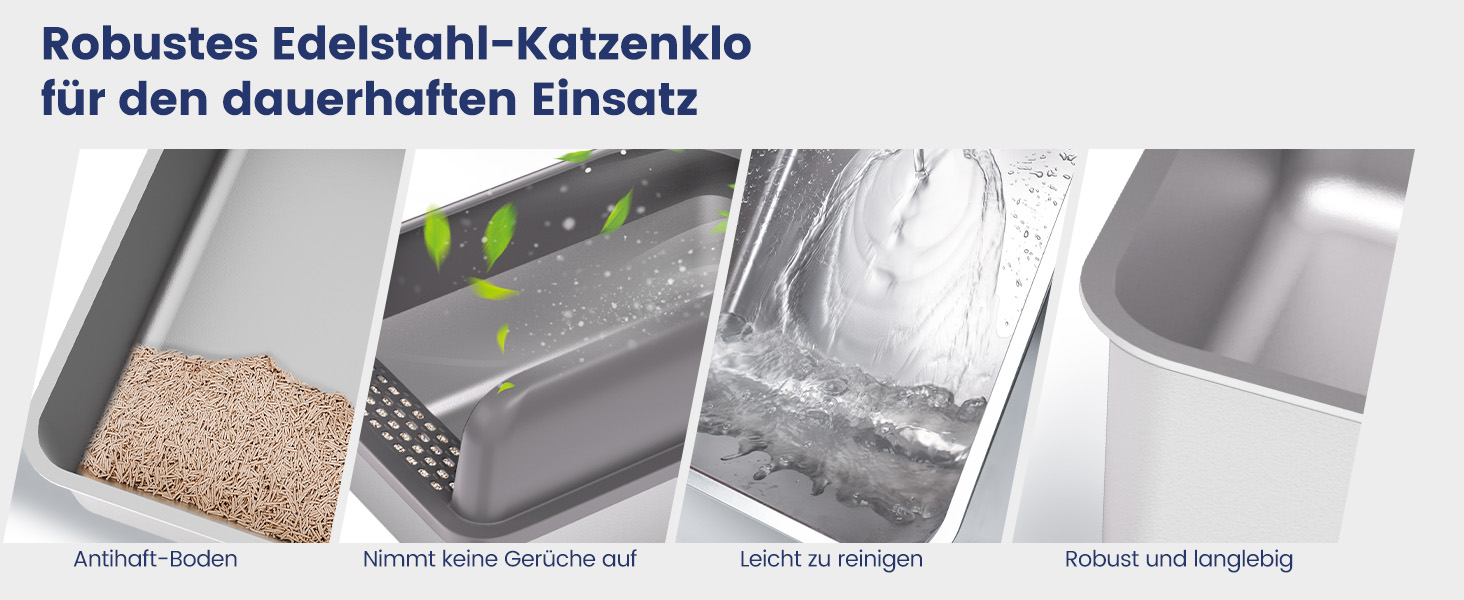 Лотки для котів Katzenklo Edelstahl XL: нержавіюча сталь, 60x40x30 см, з лопаткою та килимком, для великих котів